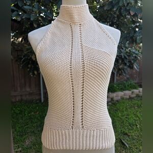 Zara Cream Boho Knit Halter Top Size Large